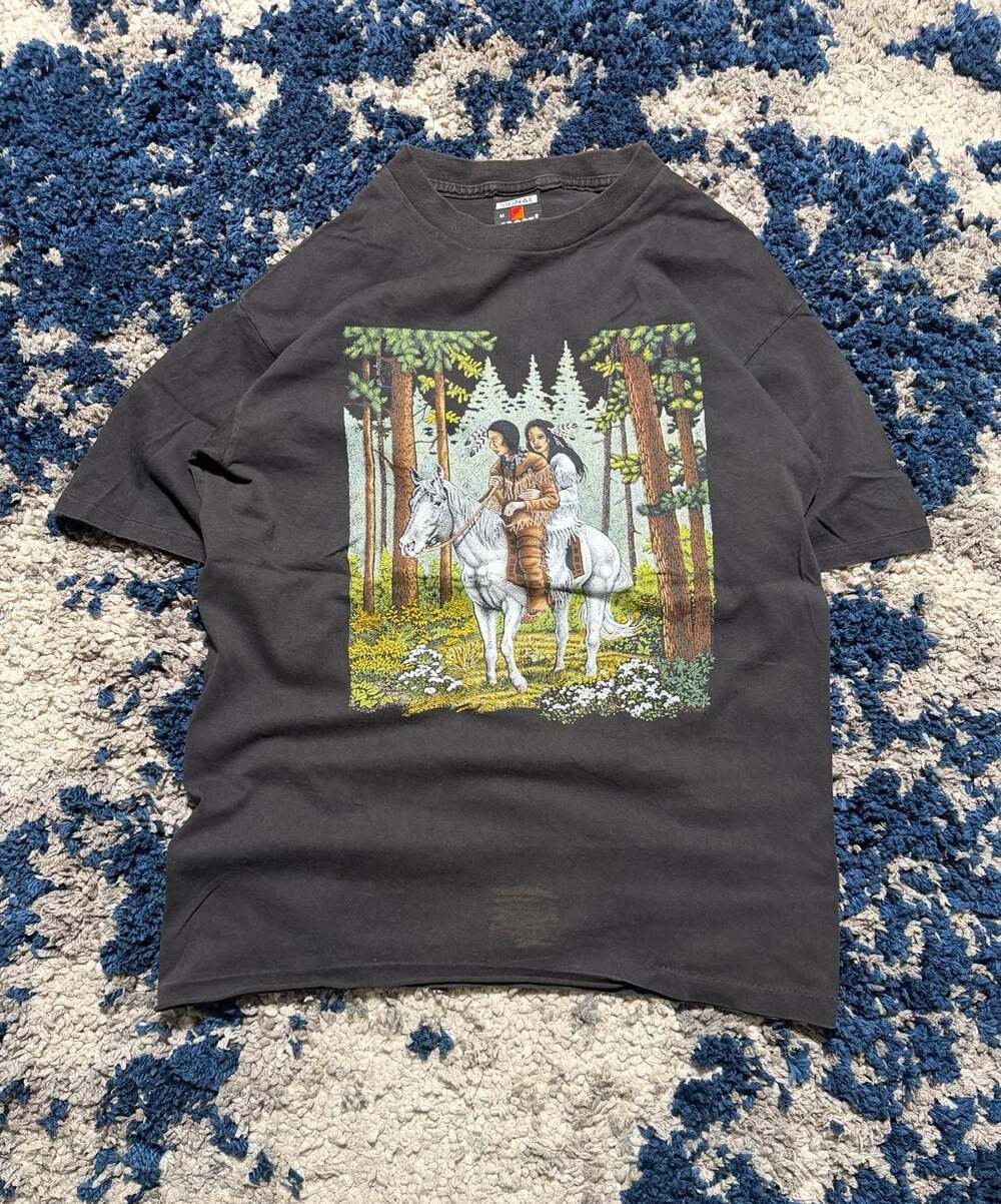 Vintage 90s Signal Sport Mega Cotton Native American Horse Riding Nature Graphic